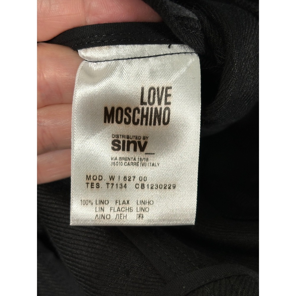 Love Moschino Blazer Womens 2 Black Neon Piping Military Linen Jacket Hooks - Picture 10 of 11